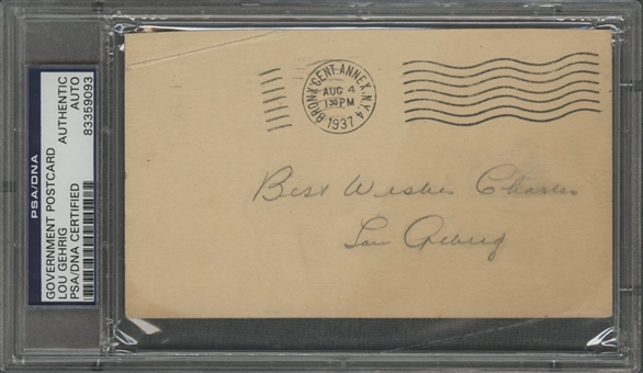 1937 Lou Gehrig Signed Government Postcard (PSA/DNA)